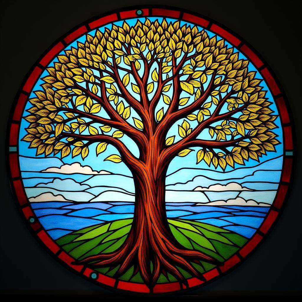 Stained Glass Tree of Life in Modern Judaica Art