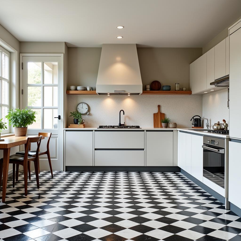 Modern Kitchen with Art Deco Vinyl Flooring