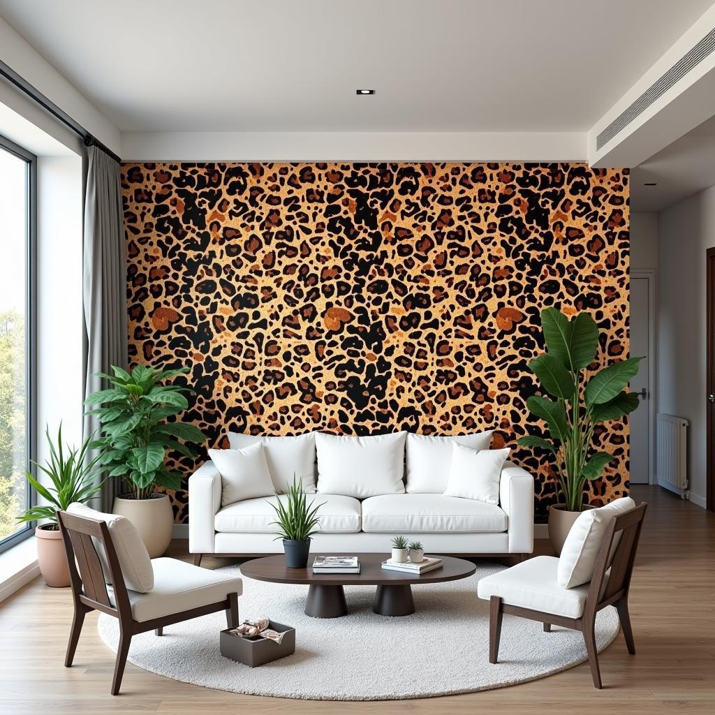  Modern Living Room with Cheetah Print Accent Wall