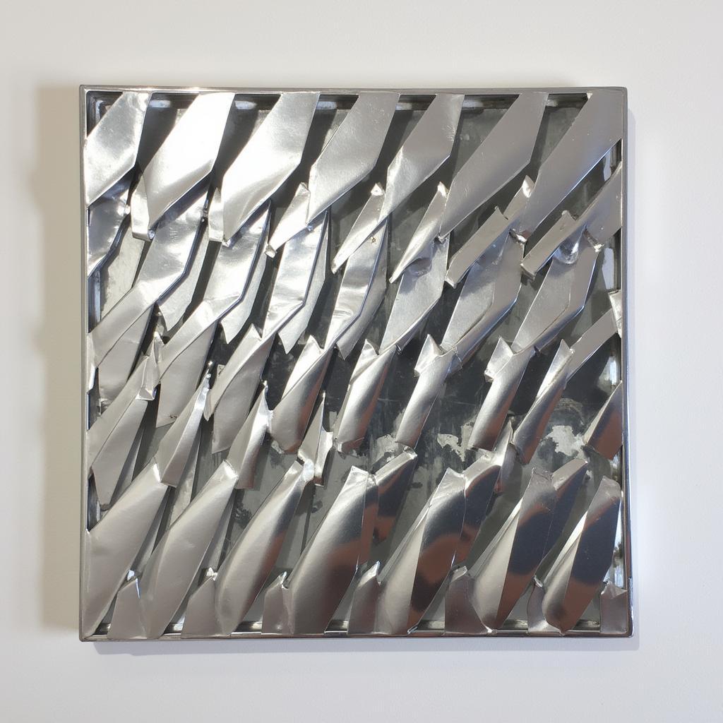 Modern mechanical wall art with sleek lines and geometric patterns.