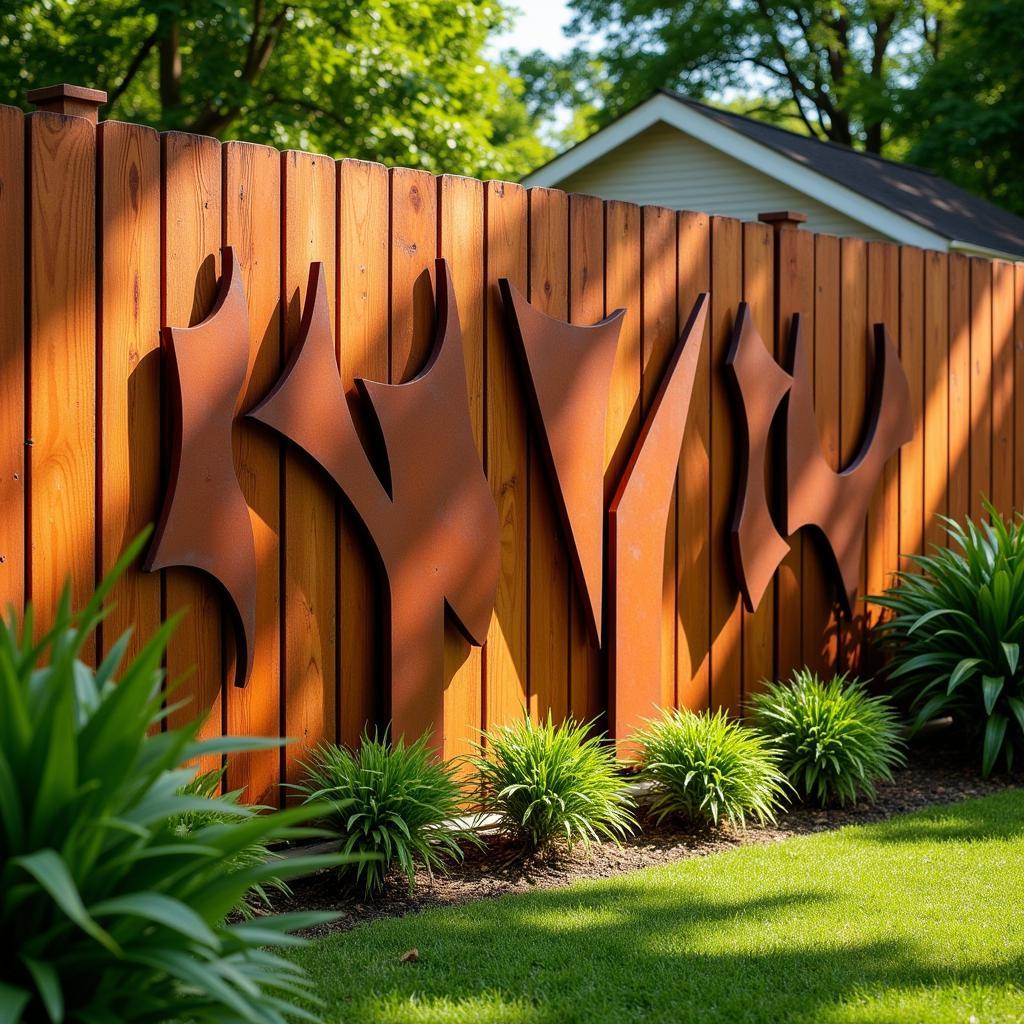 Modern Metal Fence Art in a Garden