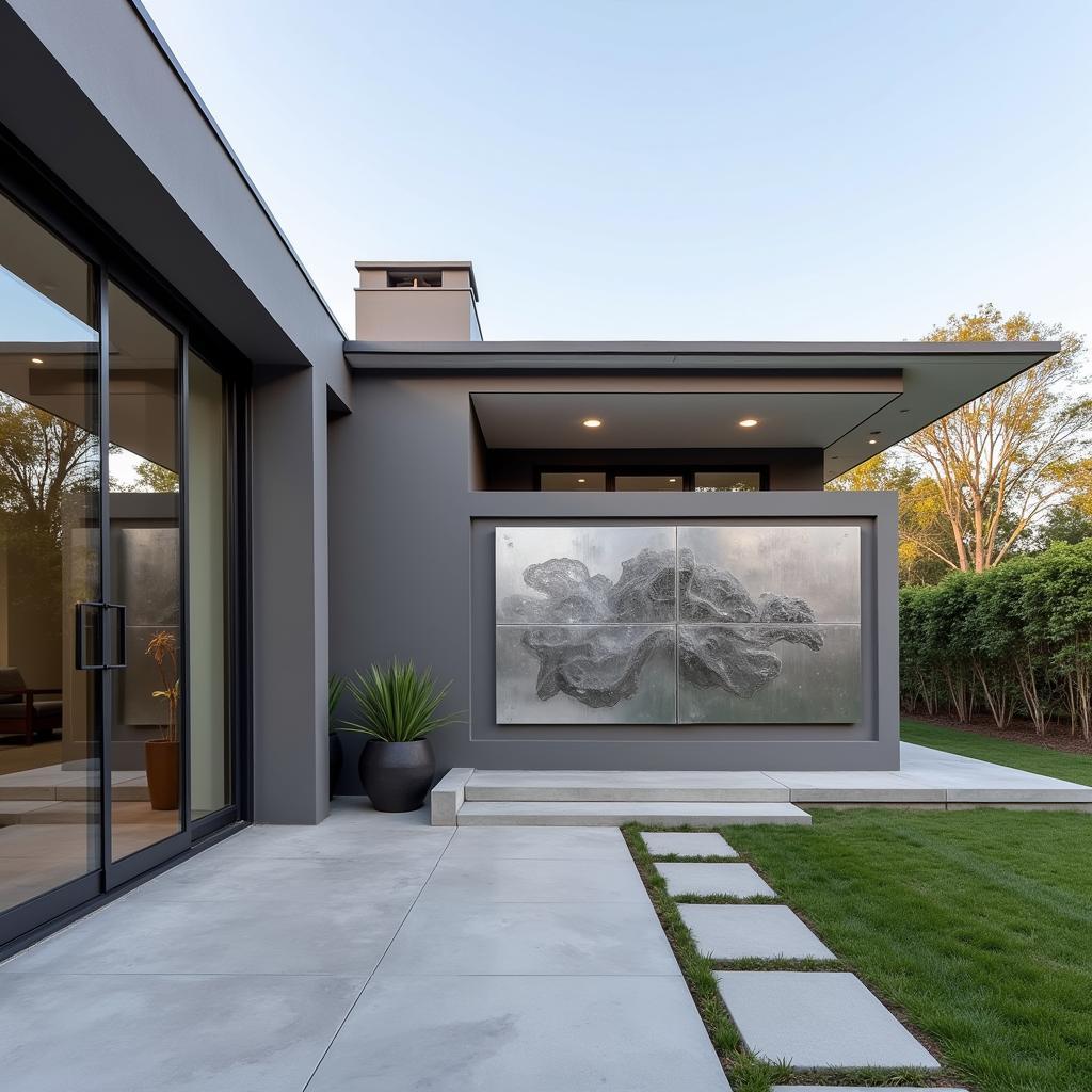 Modern metal wall art on a house