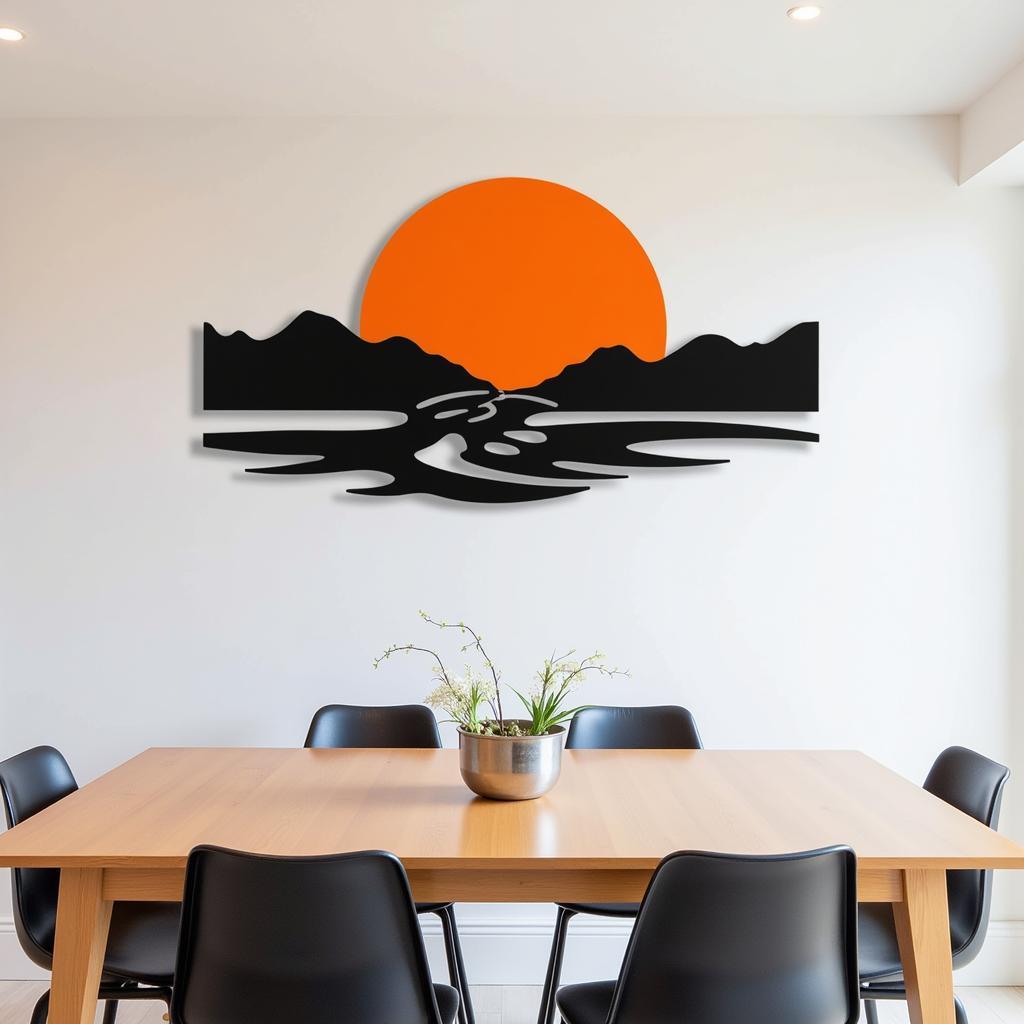 Modern Sunset Metal Wall Art in Dining Room