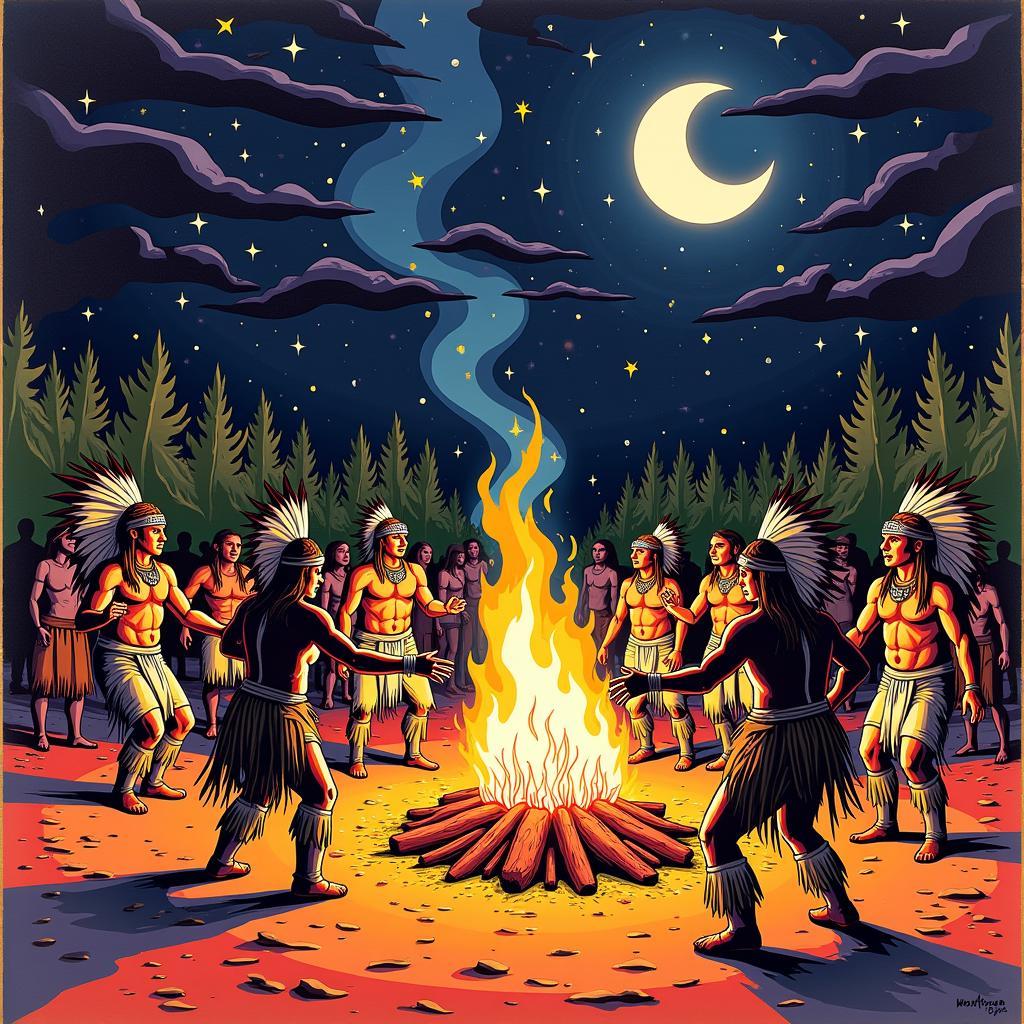 Modern Western Art Print Depicting a Native American Ceremony