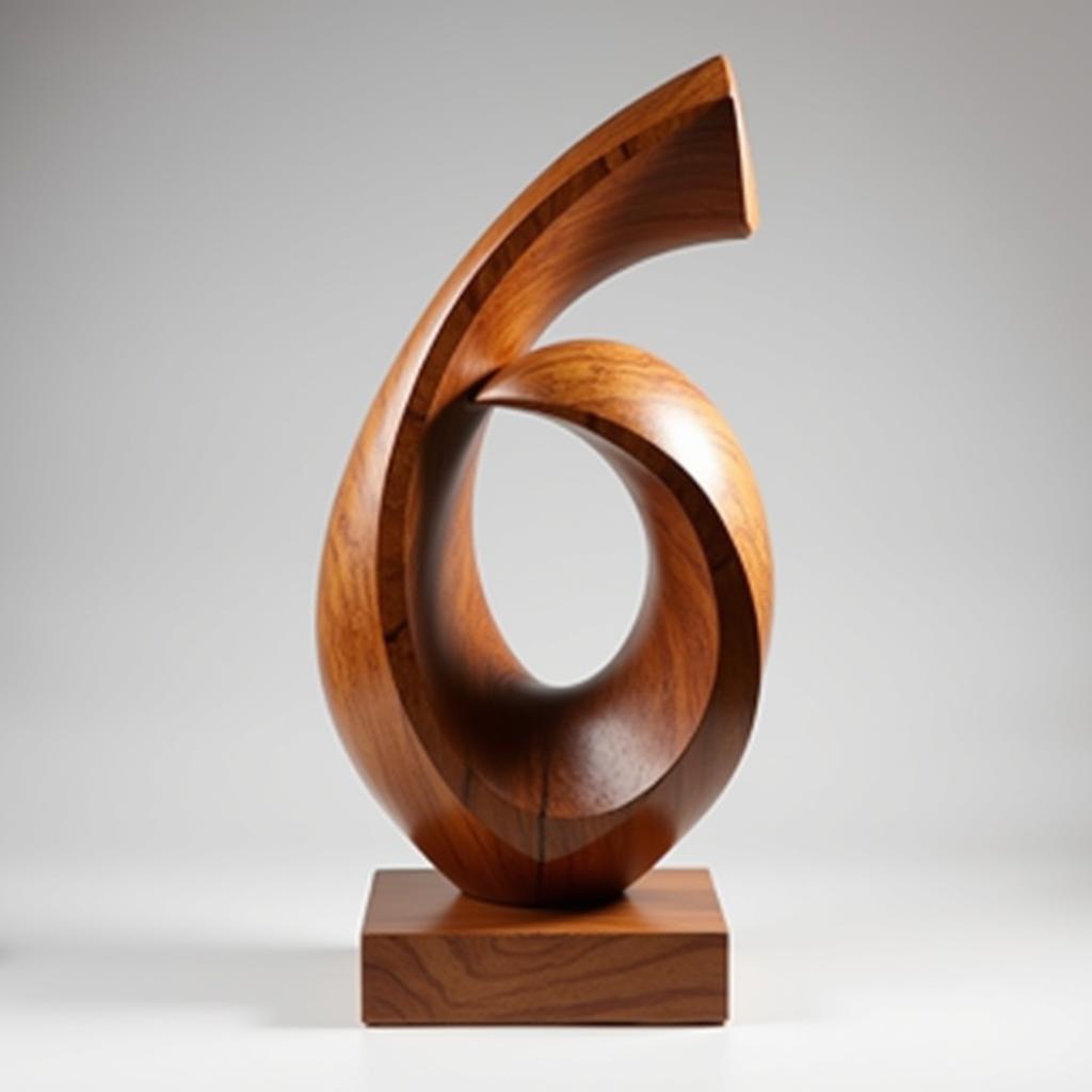 Modern wood sculpture with an abstract design, showcasing contemporary wood art.