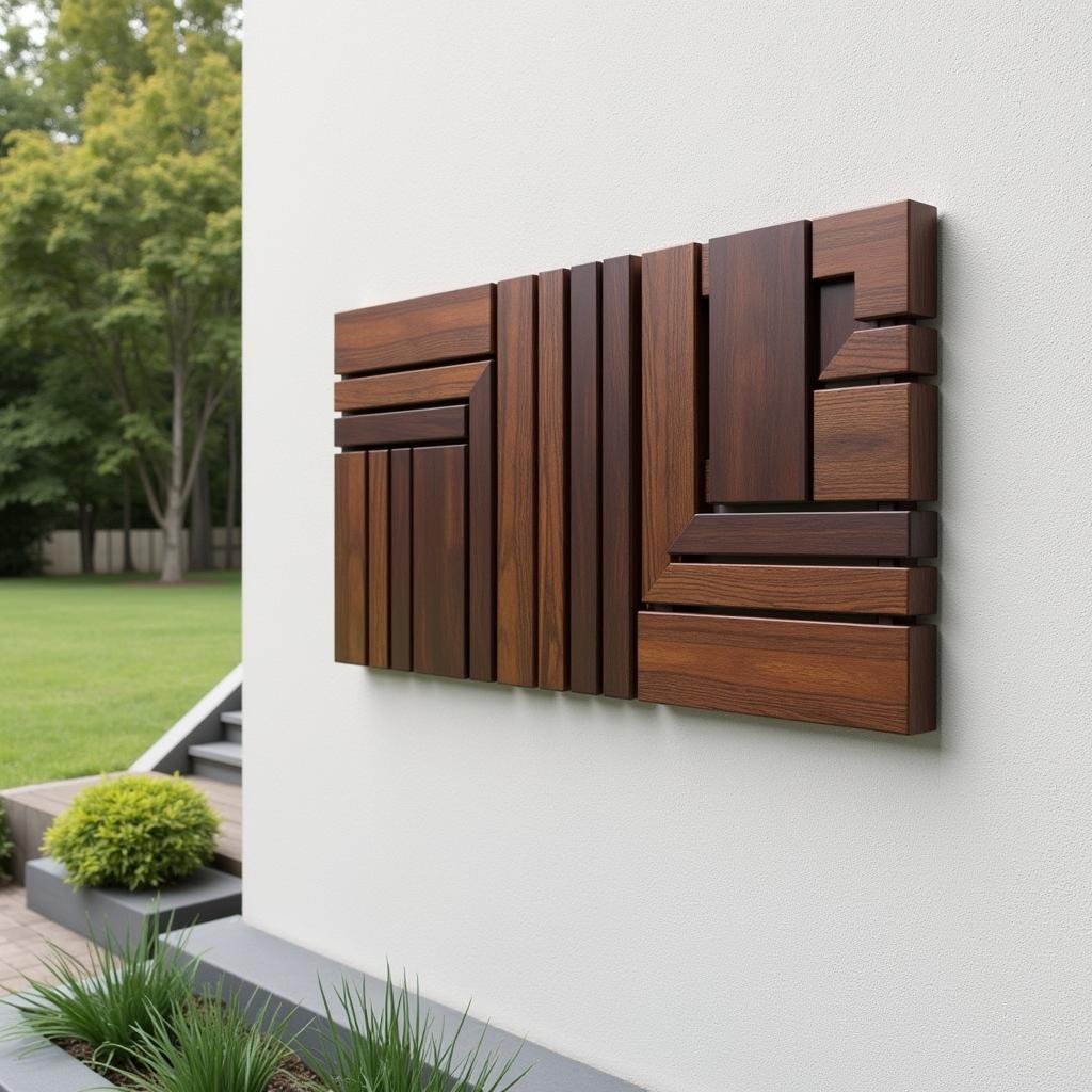 Modern Wooden Wall Art on a Patio