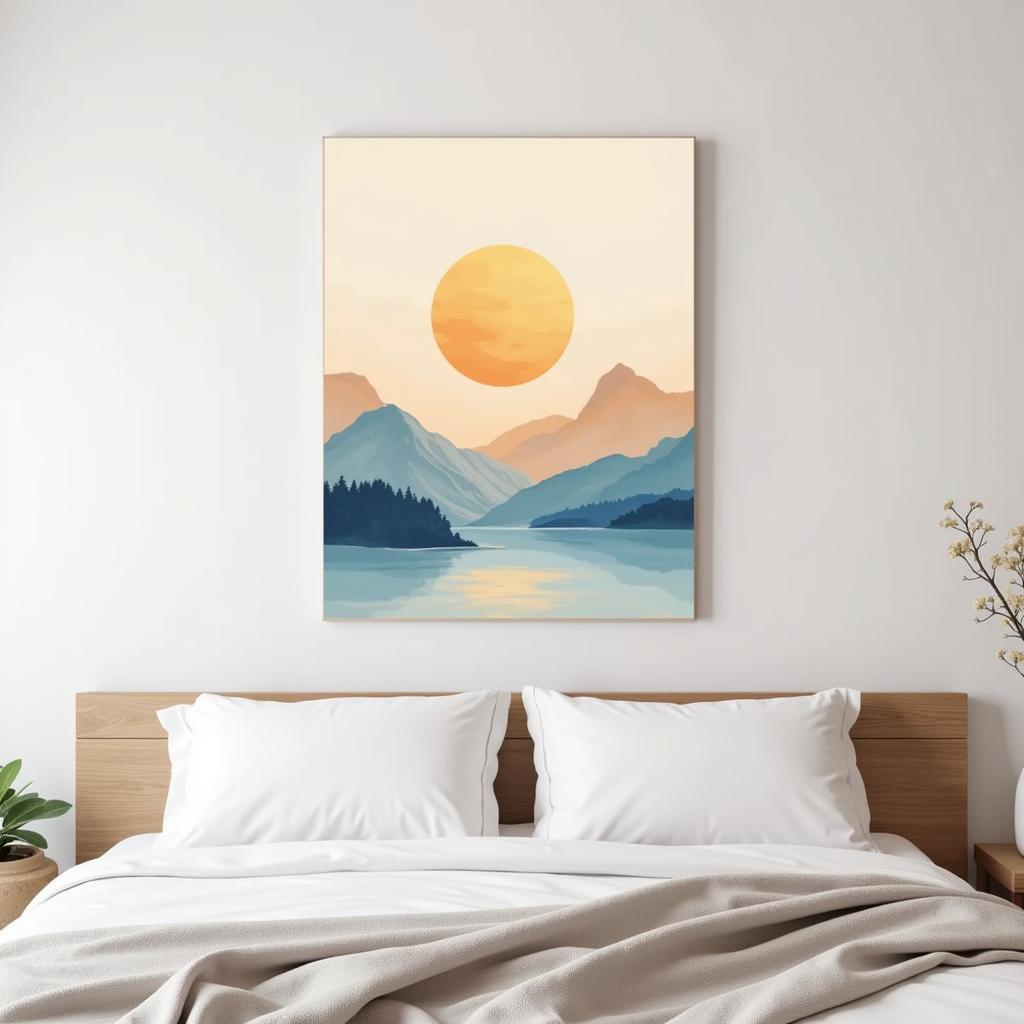 Serene Canvas Moon Sun Wall Art in a Bedroom