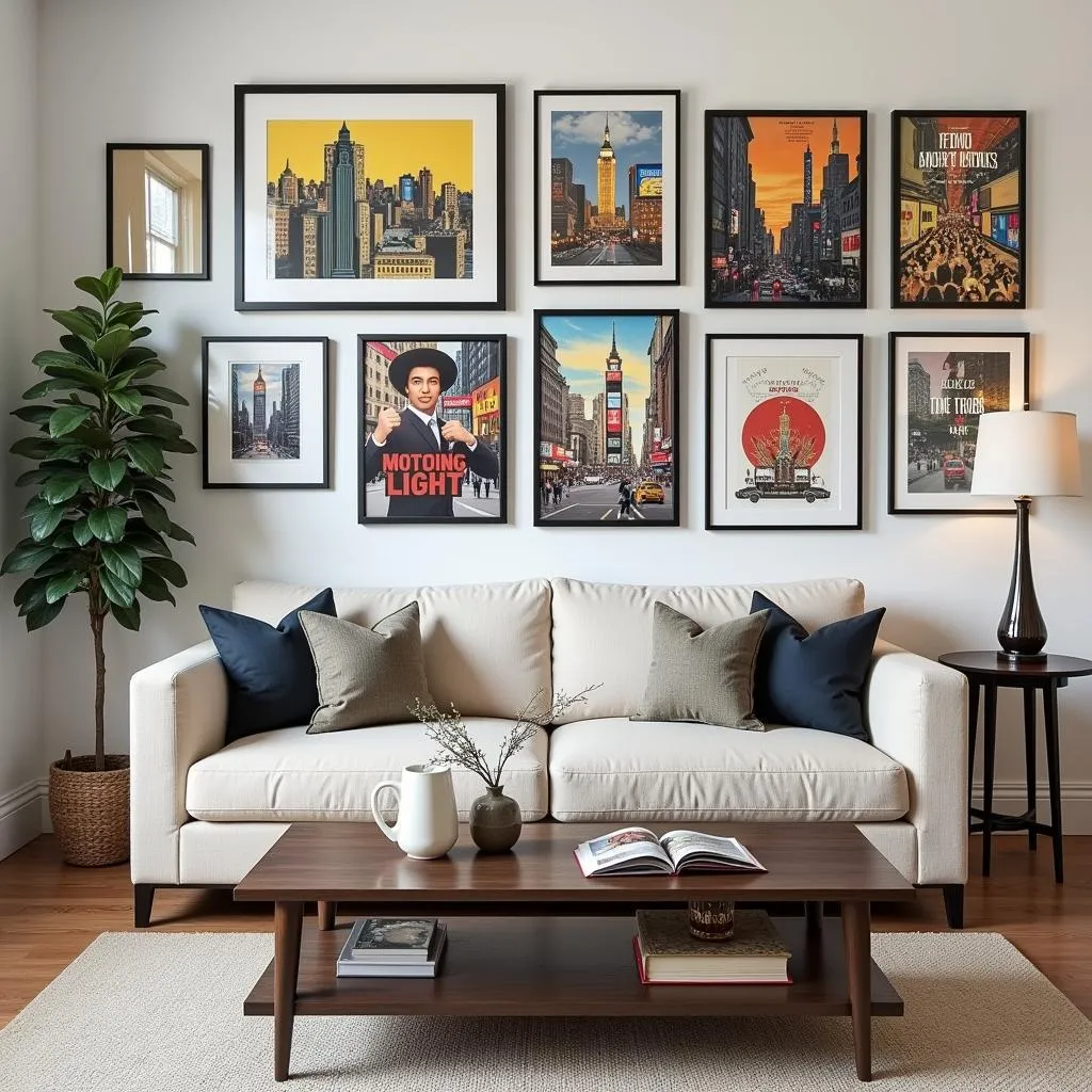 A room decorated with New York art prints