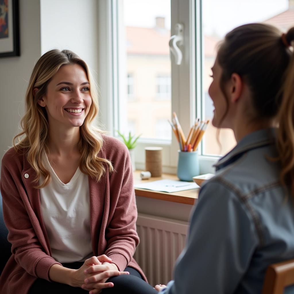 An art therapist talking to a patient