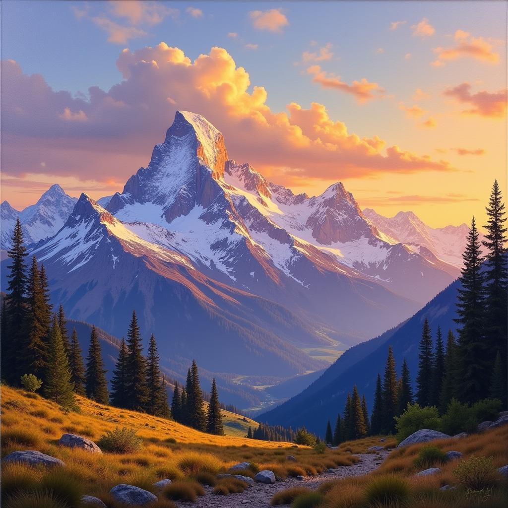 Majestic Mountain Landscape Oil Painting