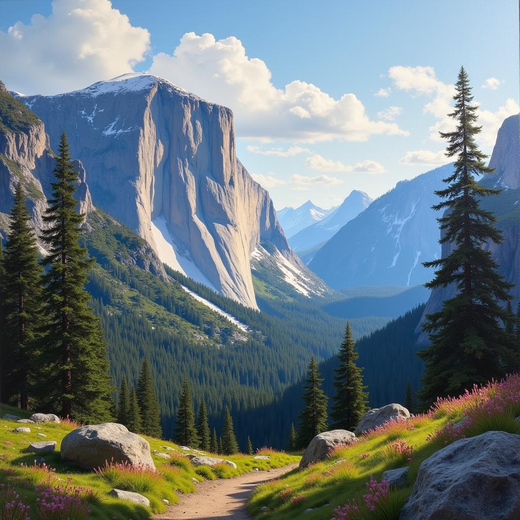 Oil painting of a mountain landscape