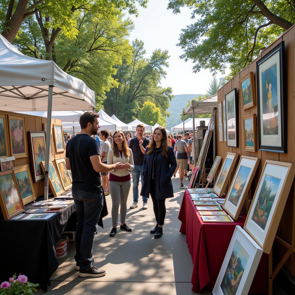 An artist displays their paintings at the Mt Lebanon Art Festival