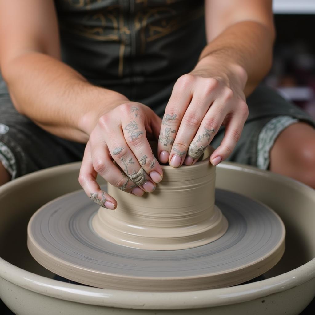 A potter showcases their work at the Mt Lebanon Art Festival