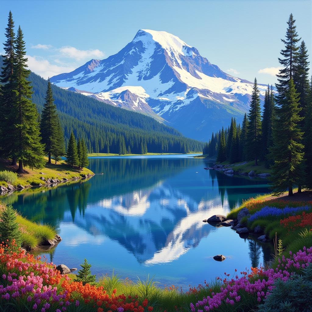 Oil painting of Mt Rainier landscape