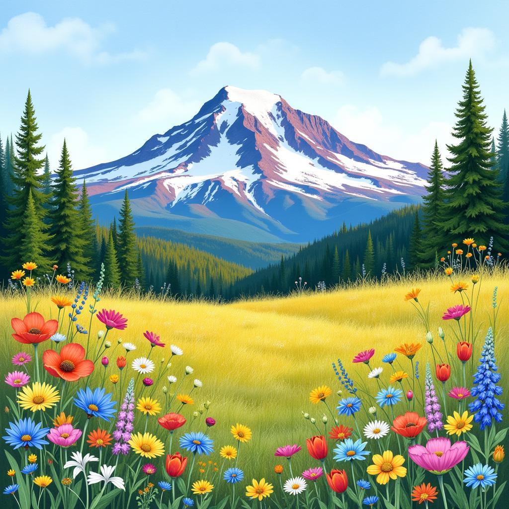 Watercolor painting of Mt Rainier wildflowers