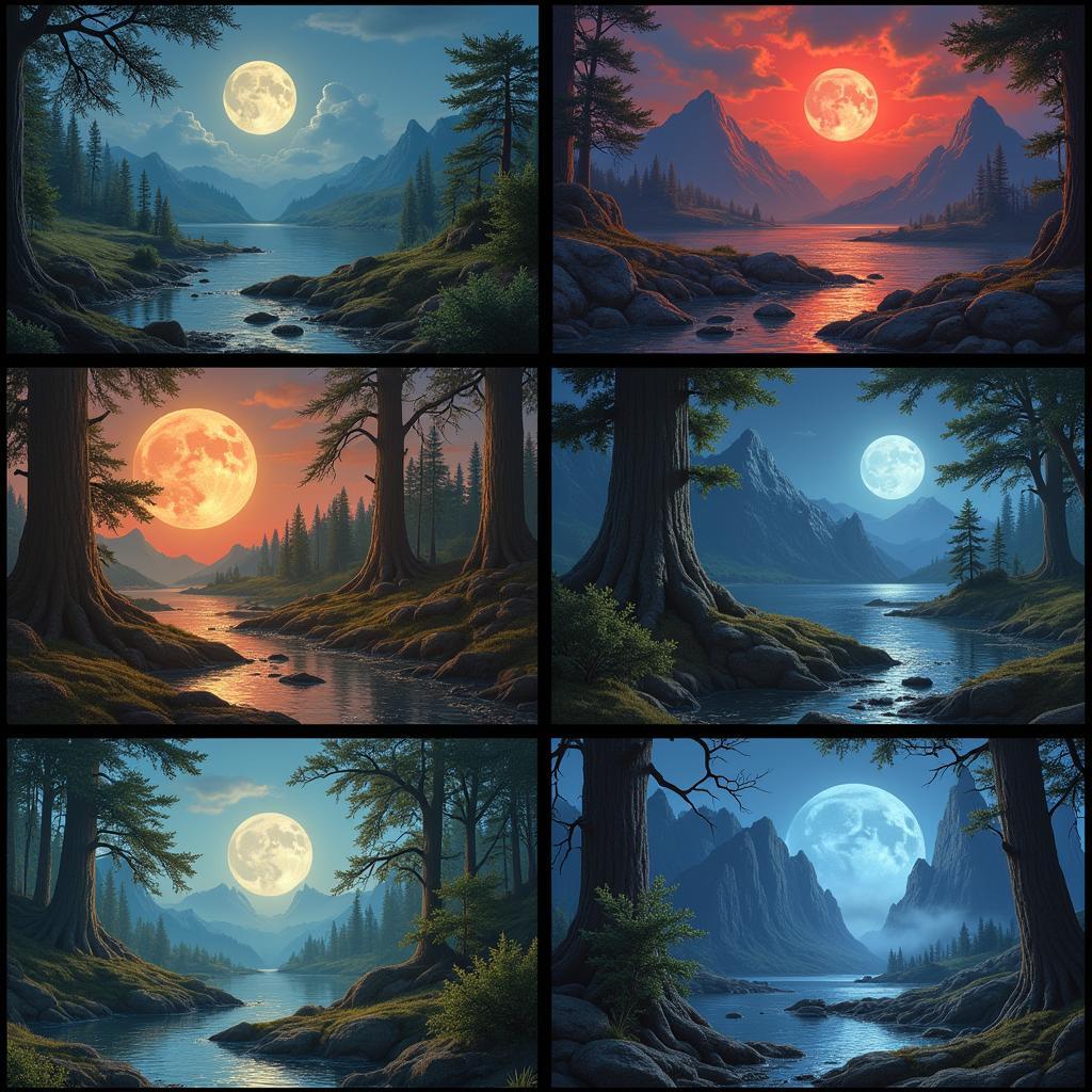 MTG cards depicting moonlit landscapes