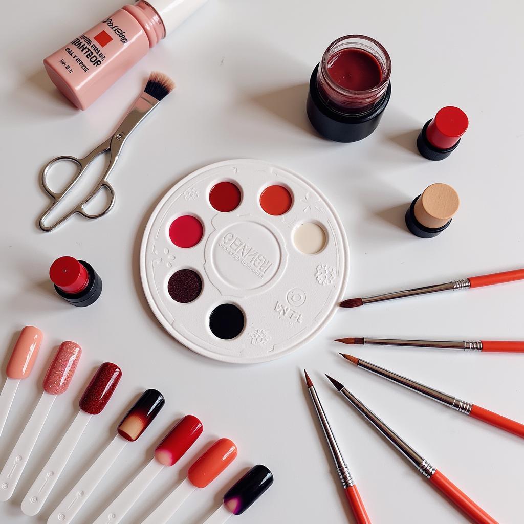 Nail Art Design Supplies Arranged on a Table