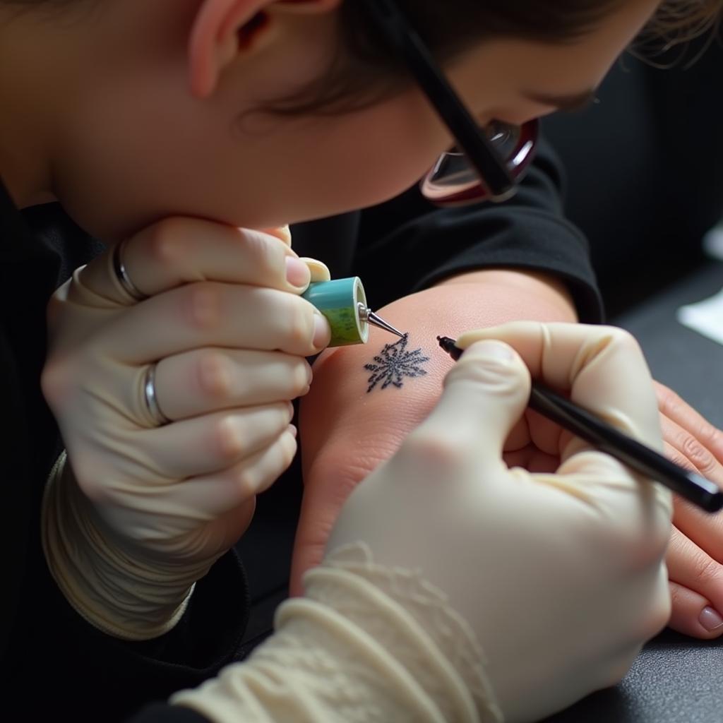 Skilled Nail Artist Applying a Nail Art Tattoo