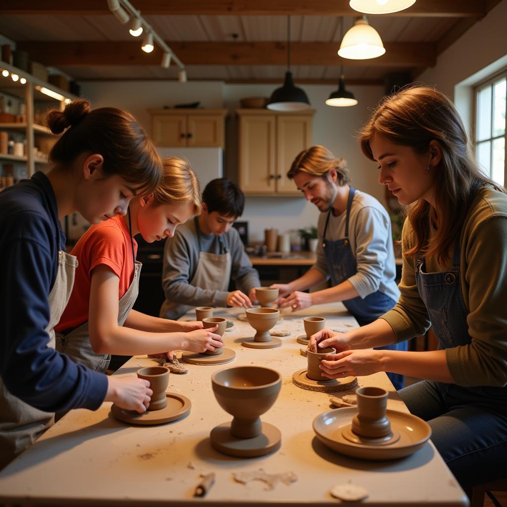 Pottery workshop in Naples, FL, with students and instructor