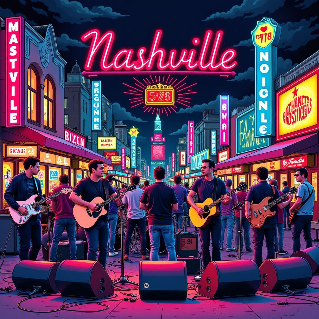 Nashville Music Scene Vibrant Wall Art