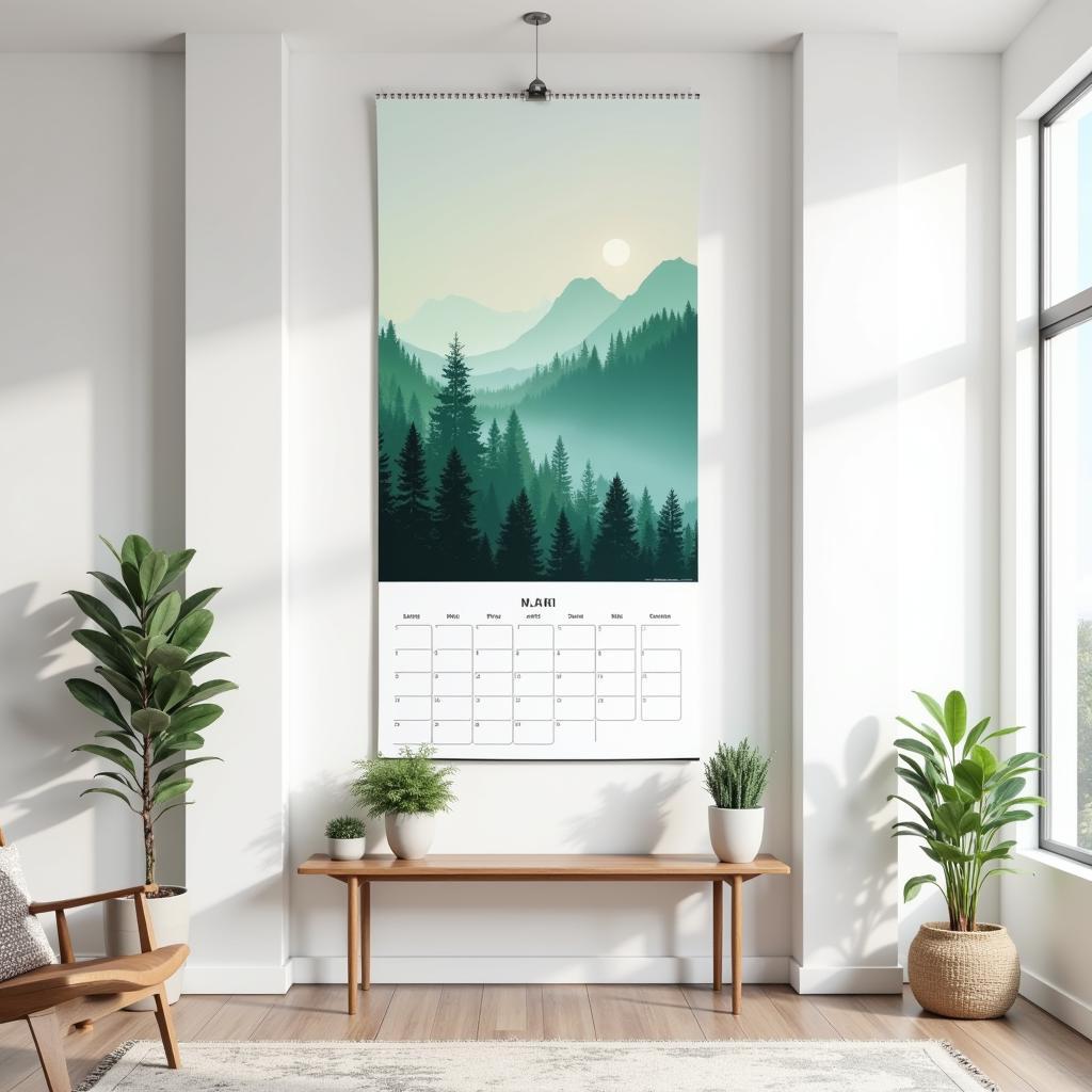 Serene Nature-Inspired Wall Calendar with Indoor Plants