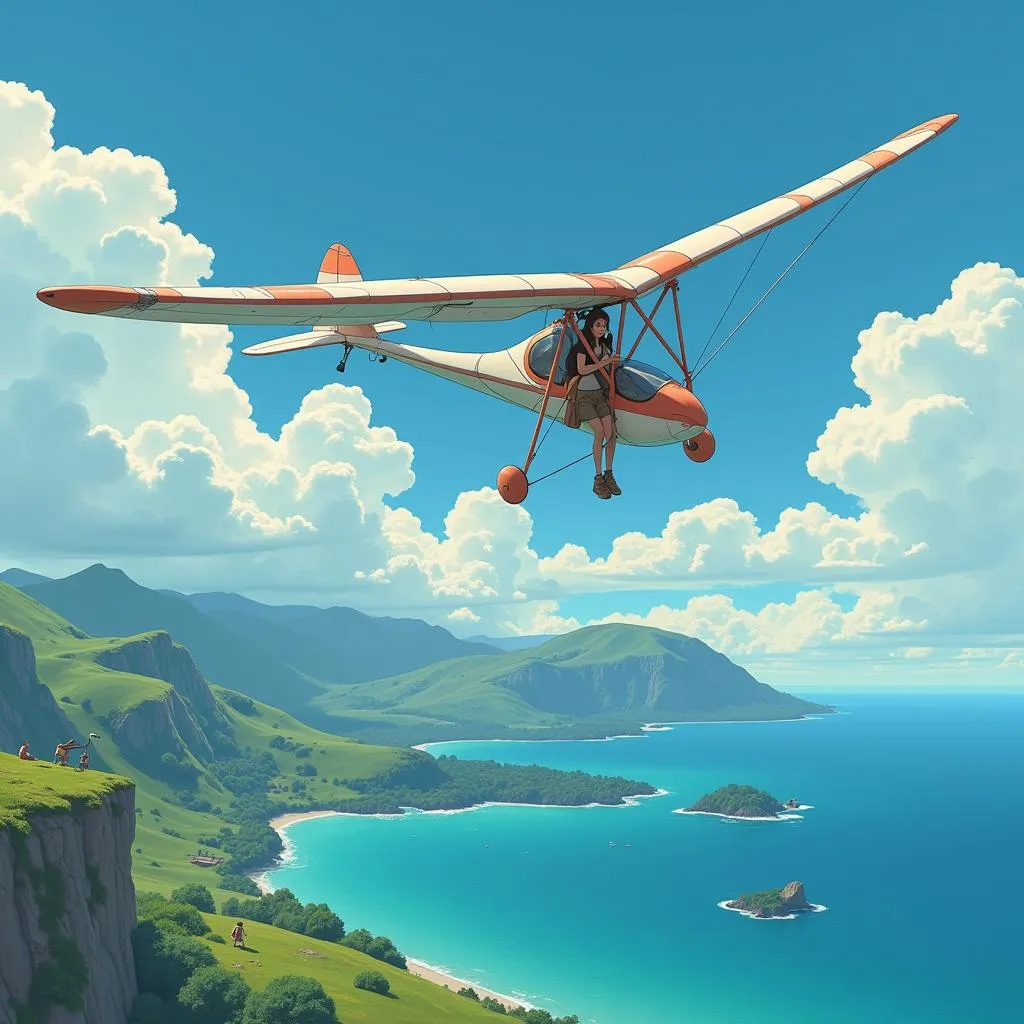 Nausicaa soaring through the sky on her glider