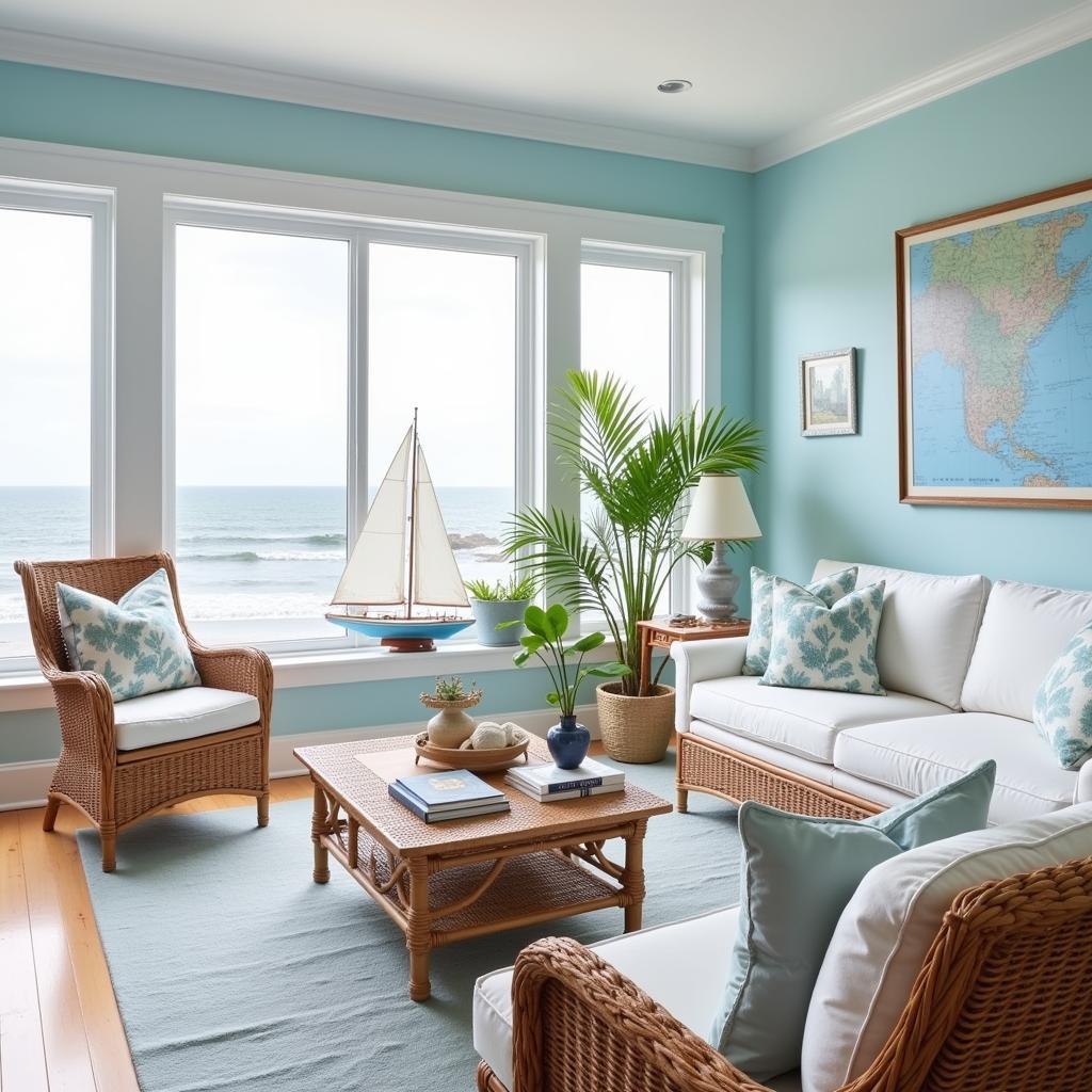 Nautical art decor in a living room setting