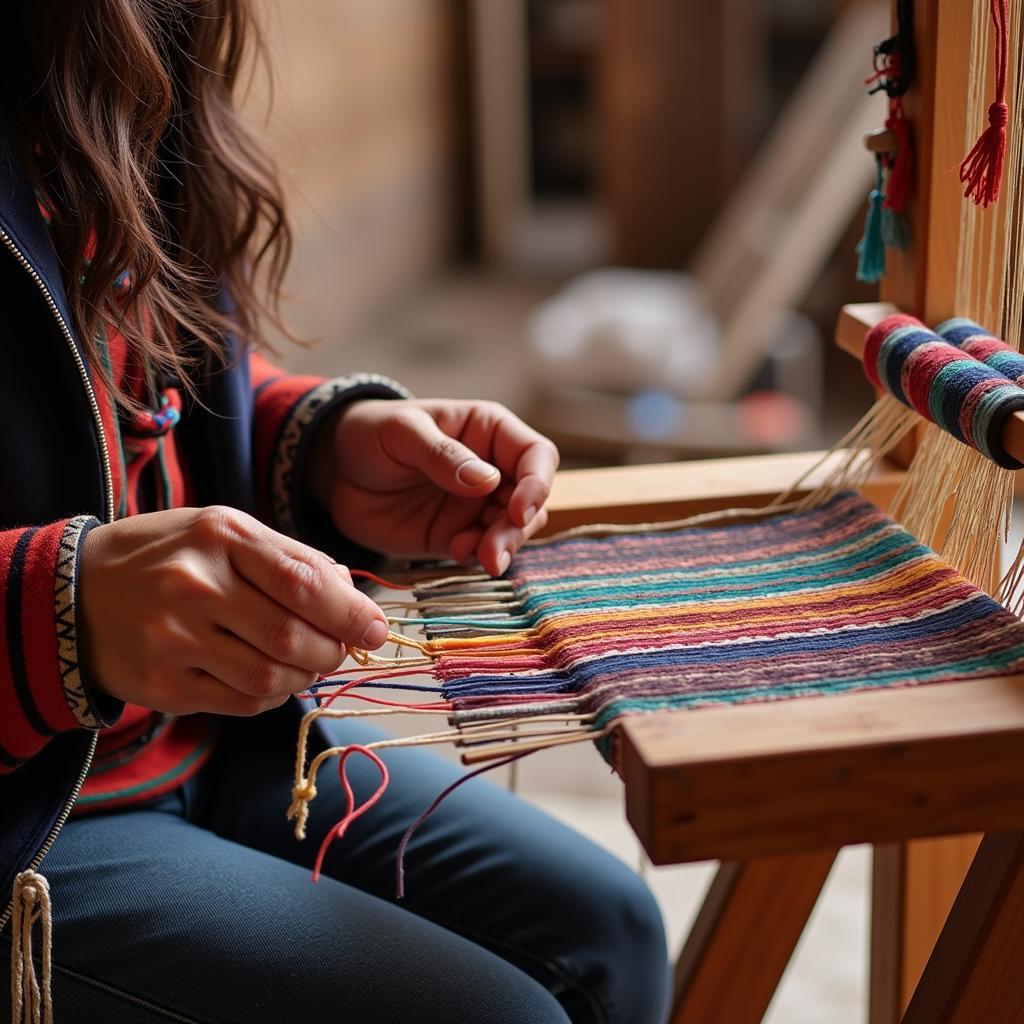 Navajo Weaver Working on Traditional Loom