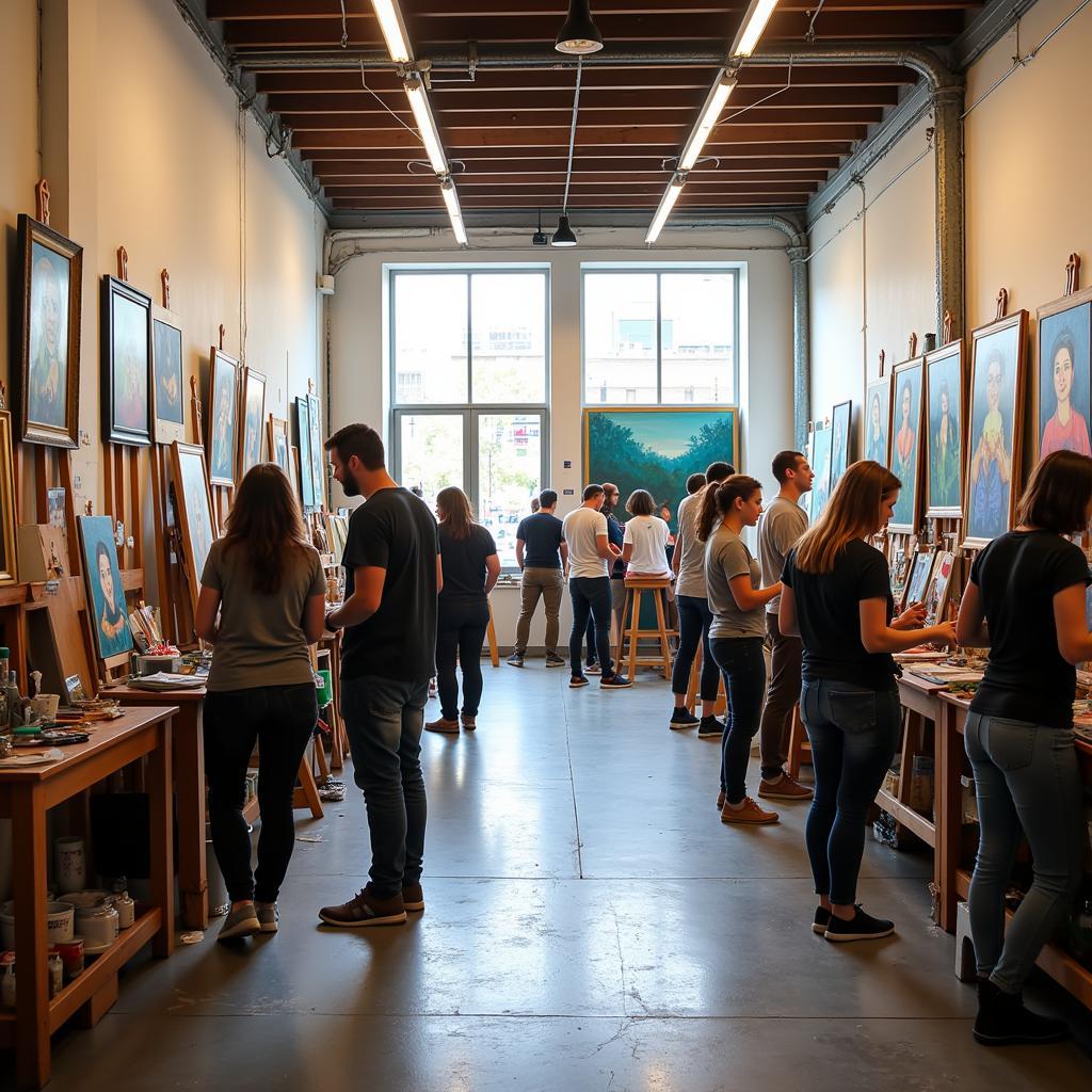 Artists painting in a New Orleans art studio