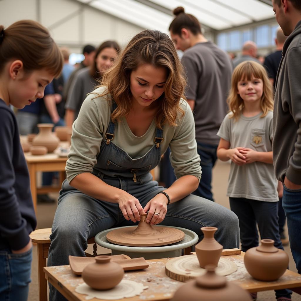 Potter demonstrating pottery techniques at the New Paltz Arts and Crafts Fair