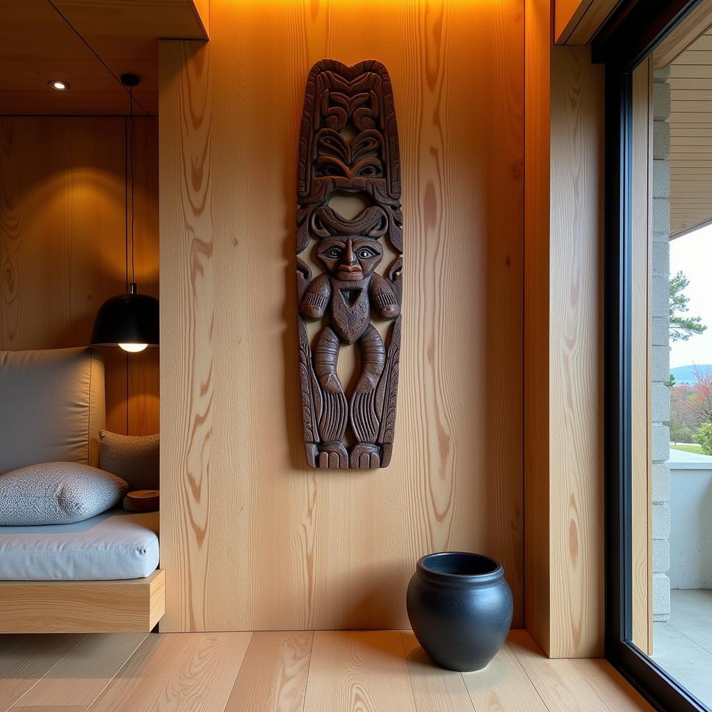 Maori Carving Wall Art in New Zealand Home