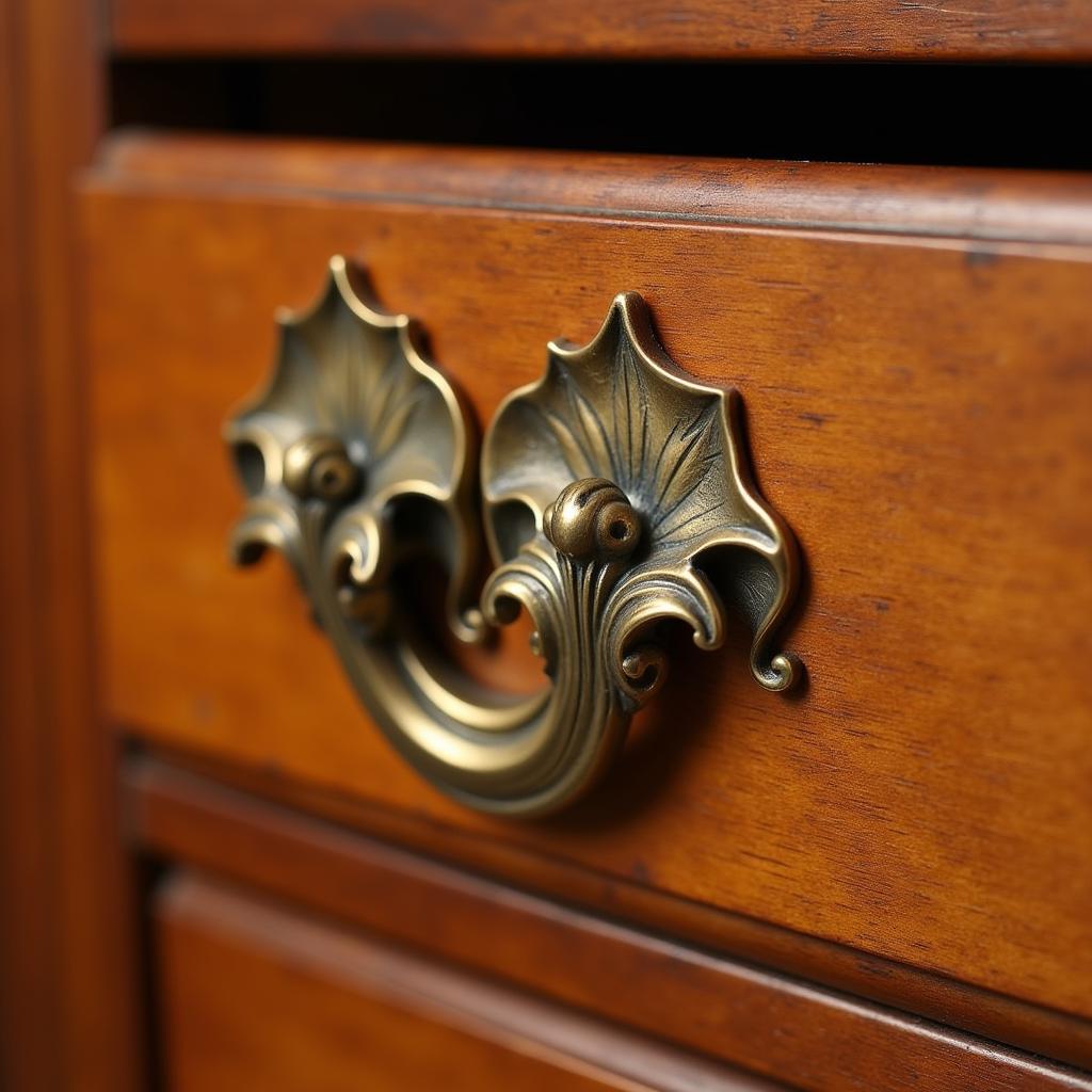 Wooden Drawer with Art Nouveau Pulls