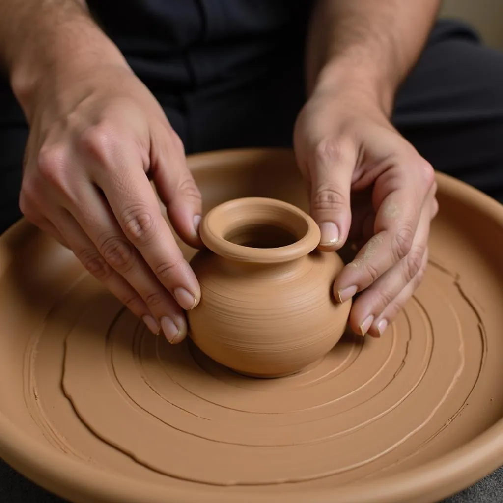 Artisan Shaping Persimmon Ceramic Art