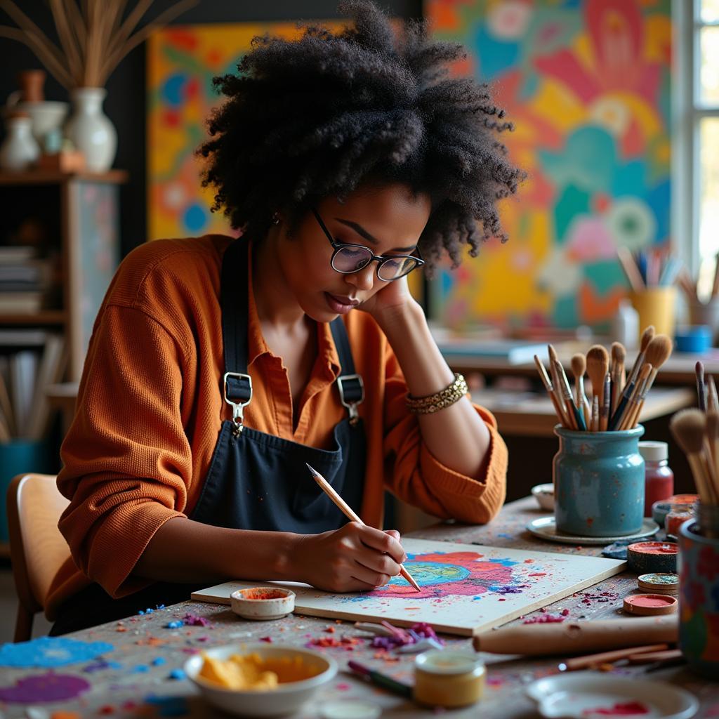 Black artist creating in their studio