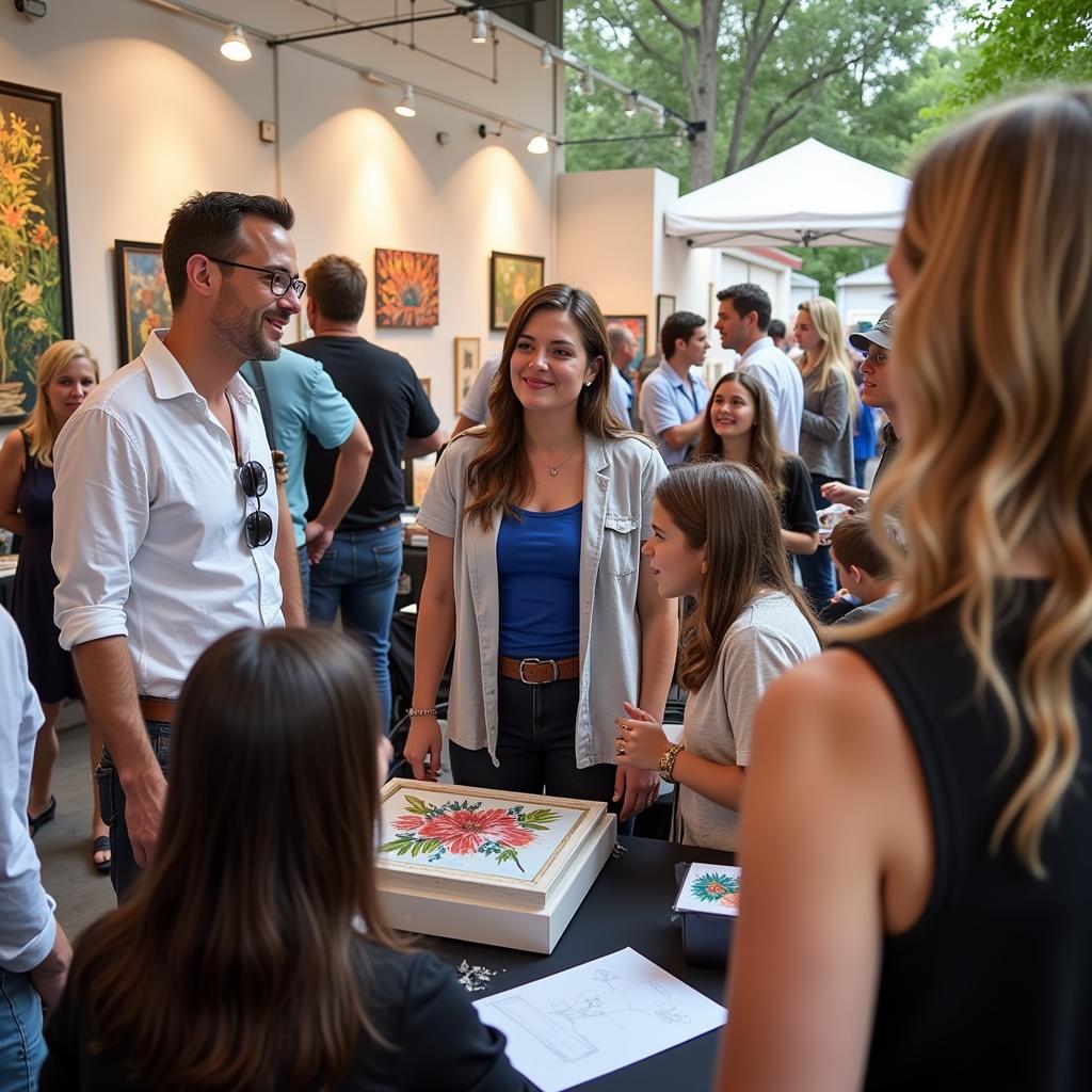 Artist Explaining Artwork to Visitors