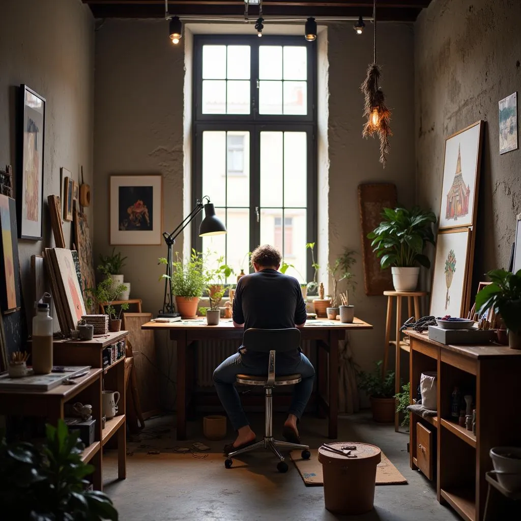 artist-working-at-art-table-in-studio