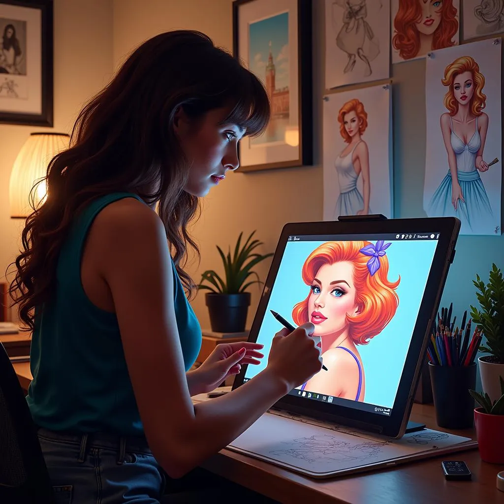 Nghệ Sĩ Đang Sáng Tạo Digital Pin Up Art