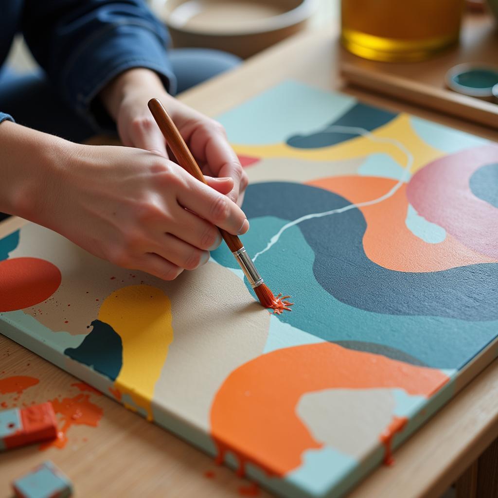 An artist working on a mid-century inspired artwork.