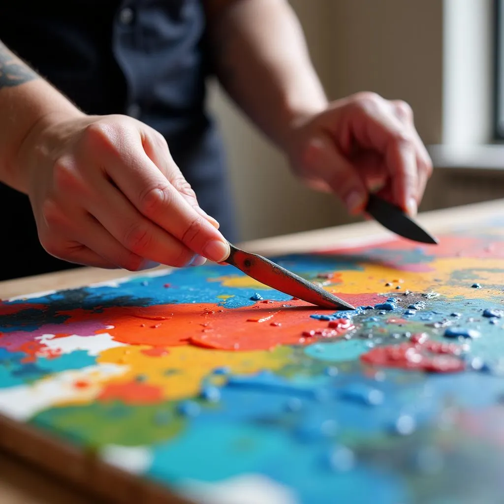 Artist creating an abstract painting