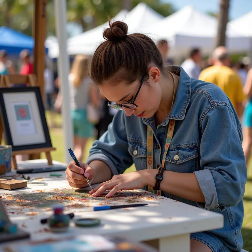 Nghệ sĩ đang sáng tác tại Lễ hội Nghệ thuật Đảo Sanibel