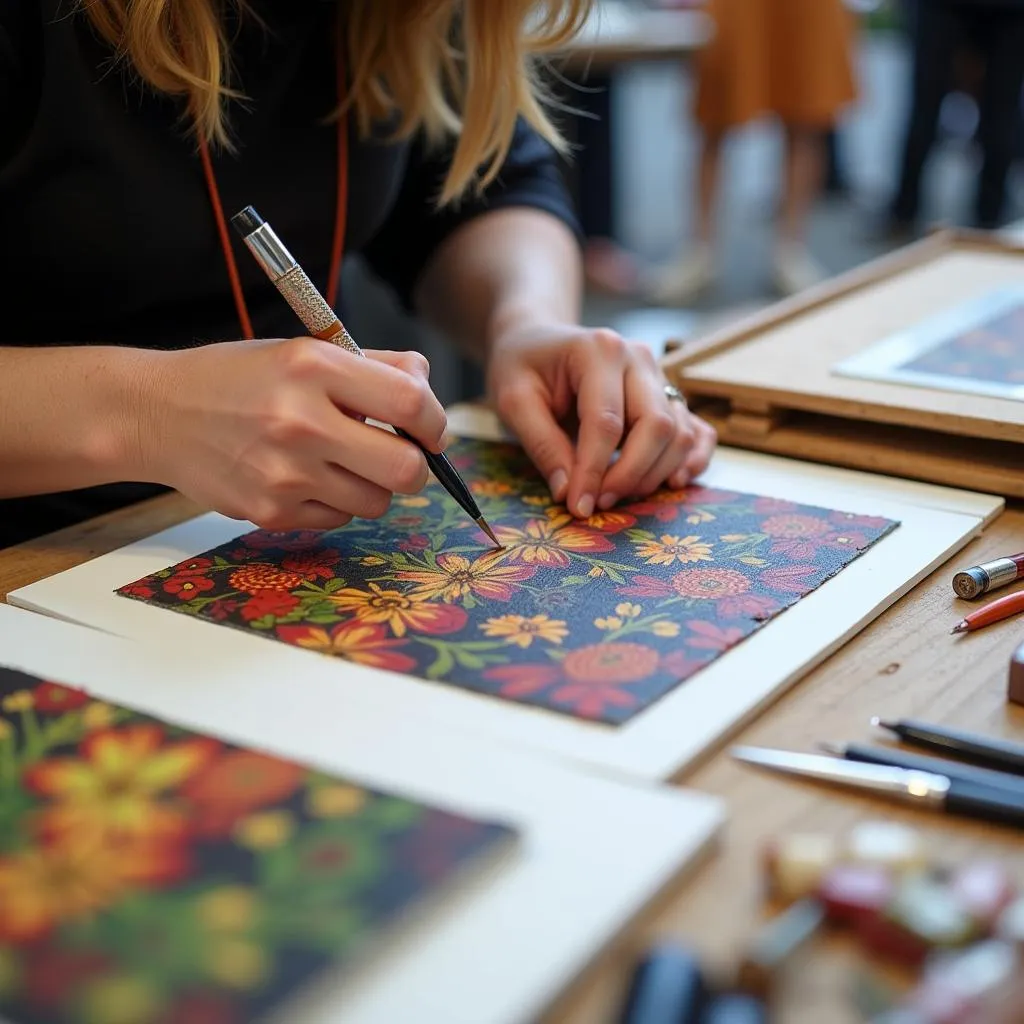 An artist showcasing their work at Redmond Art Walk