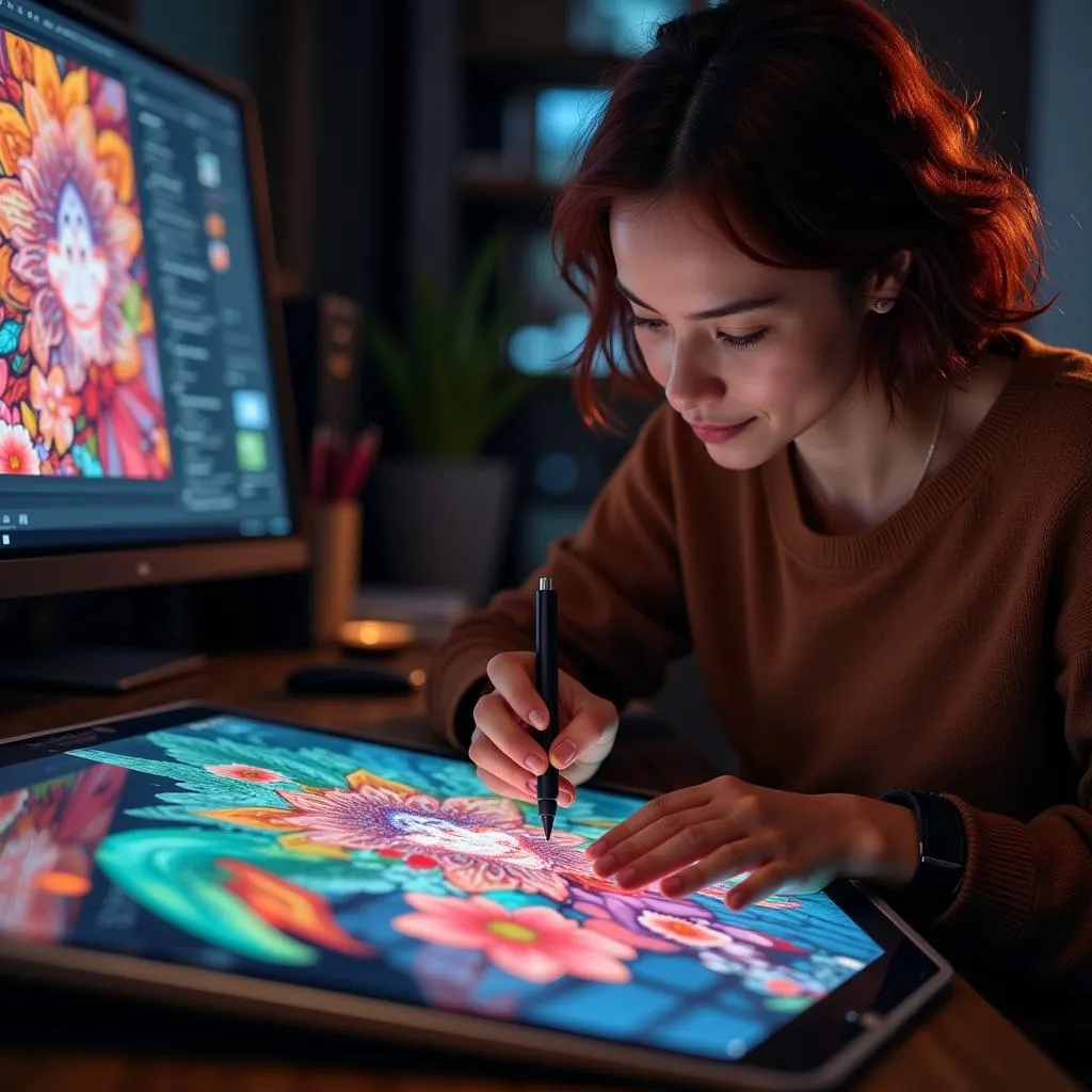 Digital artist creating on a Kinni tablet