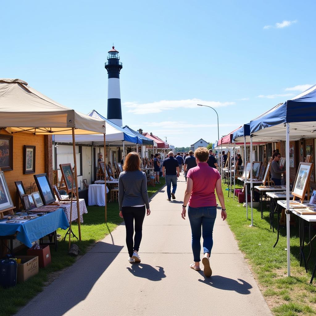 Artists showcasing their artwork along the Grand River