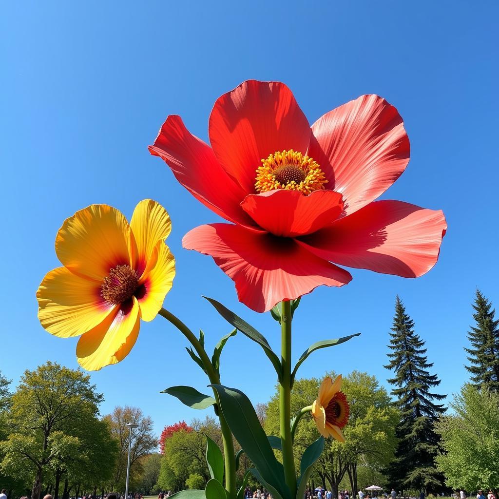 Giant Flower Art Installation in an outdoor setting