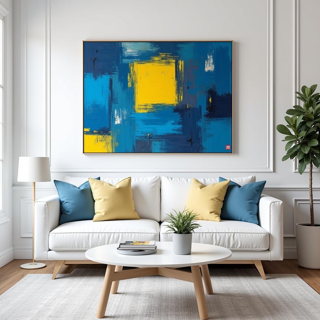 Blue and yellow wall art for living room