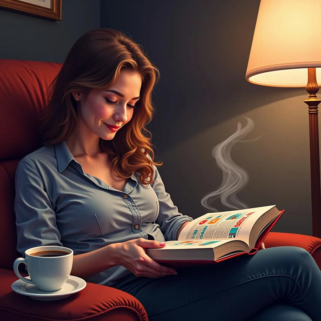 Woman Reading a Pixel Art Book