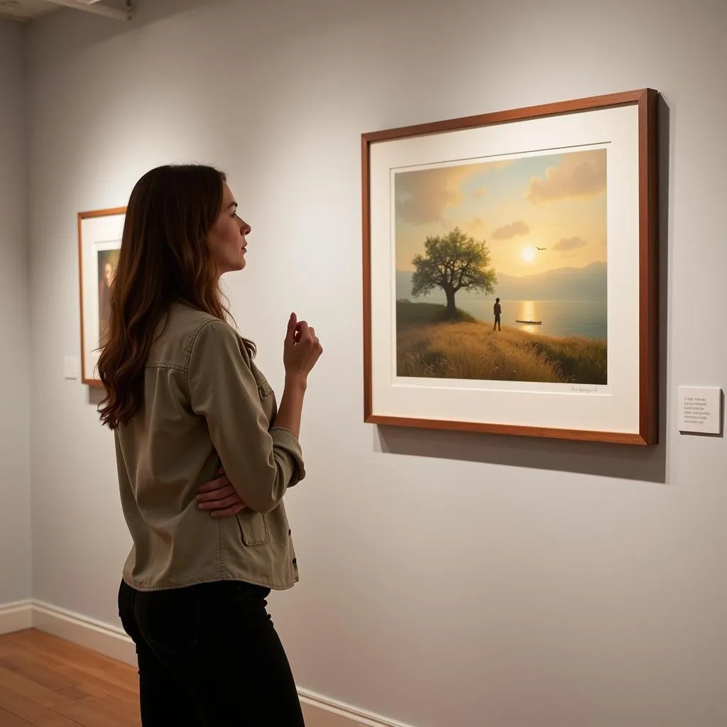 Woman Admiring a 24 x 36 Art Piece