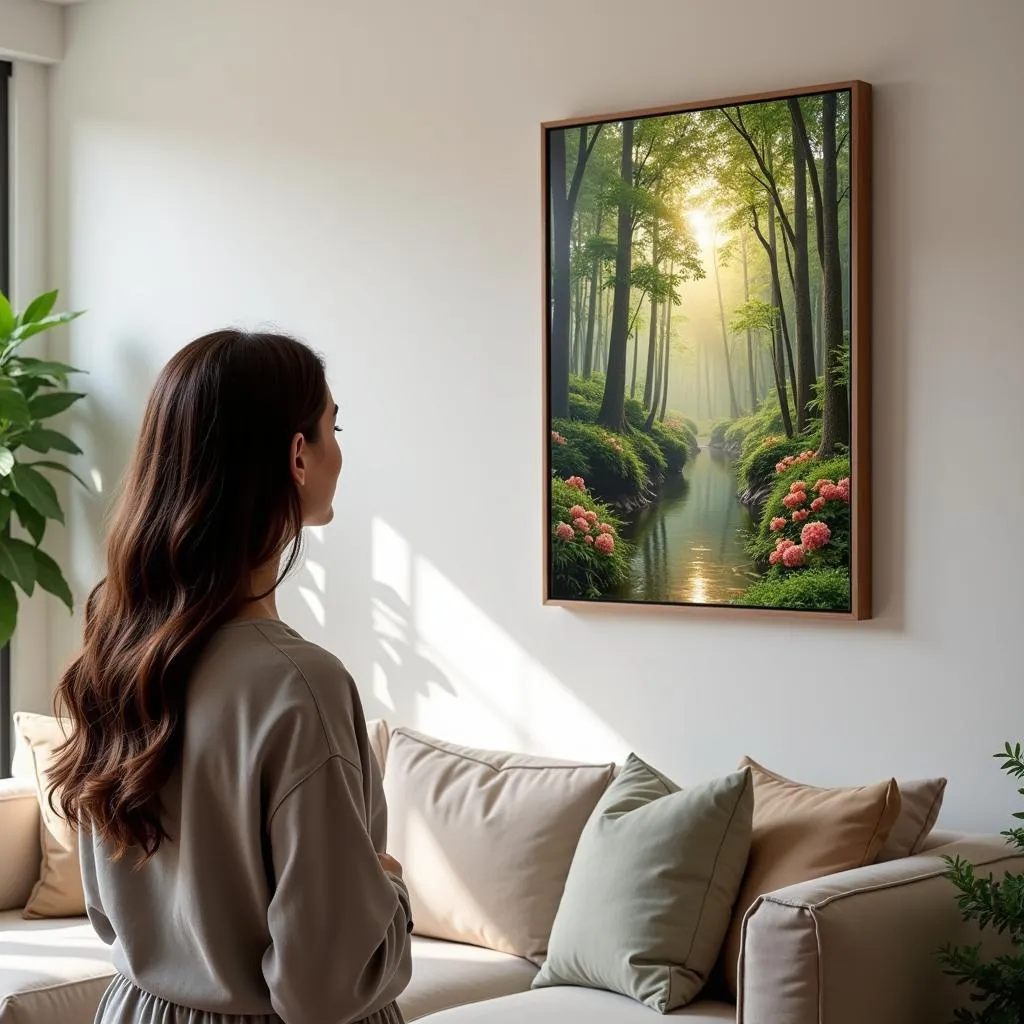 Woman admiring a unique nature wall art