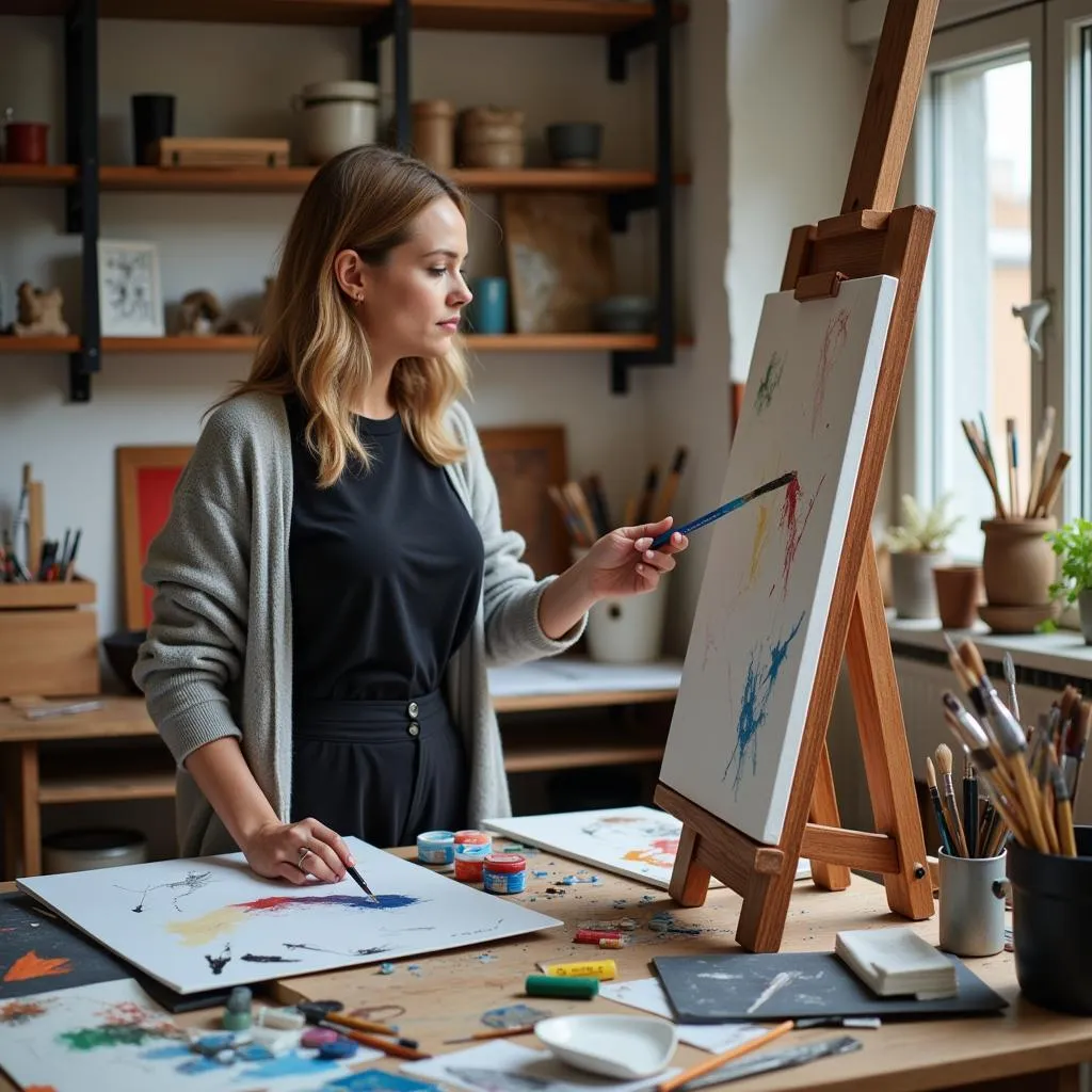 woman painting in her studio