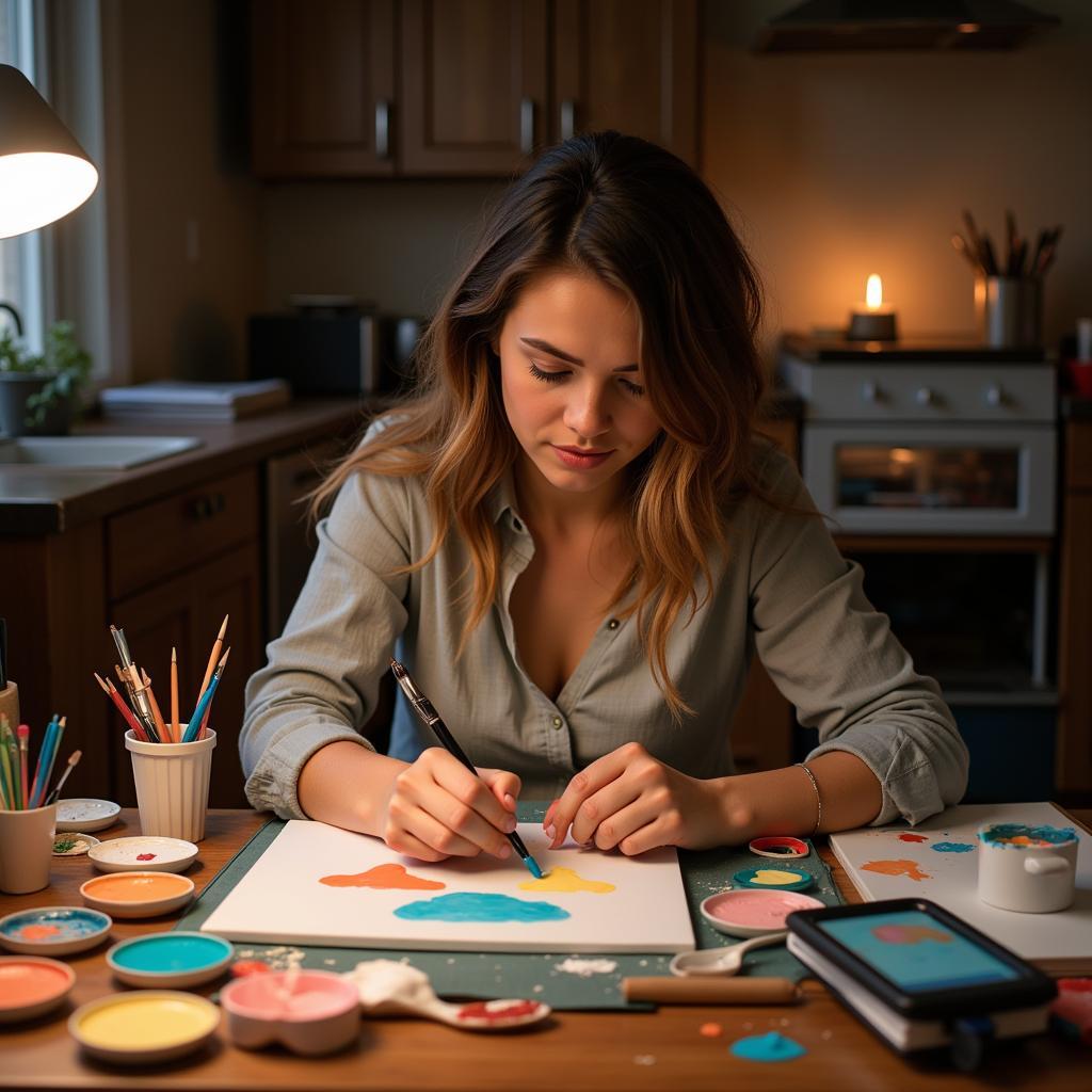 A woman painting during an art therapy session